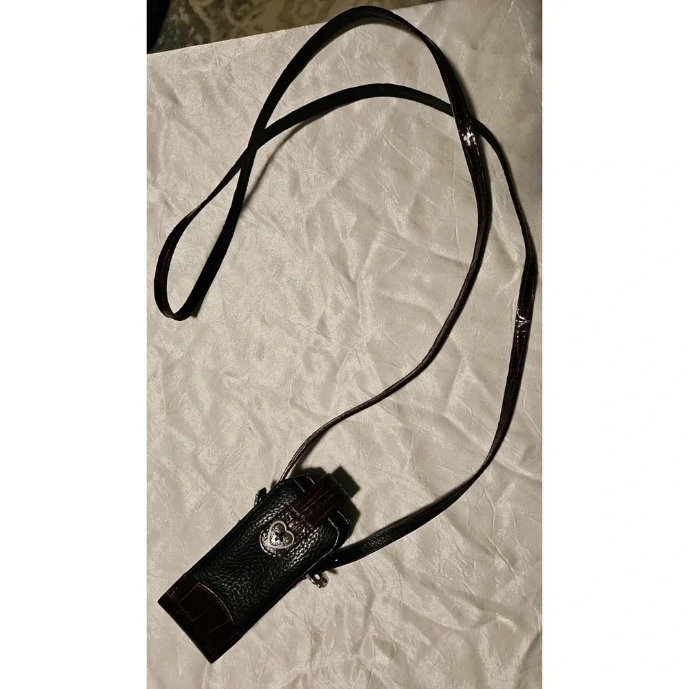 Brighton‎ Cell Phone Case Black Brown Leather Purse Long Strap Crossbody